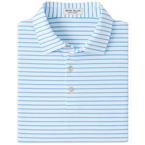 Peter Millar White Drum Performance Jersey Polo MS24EK08S Stripe Golf Blue